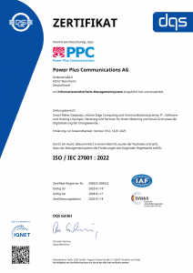 Power Plus Communications AG – Zertifizierung nach ISO IEC 27001 2022